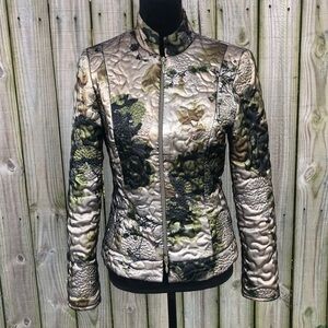 Joseph Ribkoff Double Zipper Quilted Floral Camouflage & Sequins Jacket Size 4